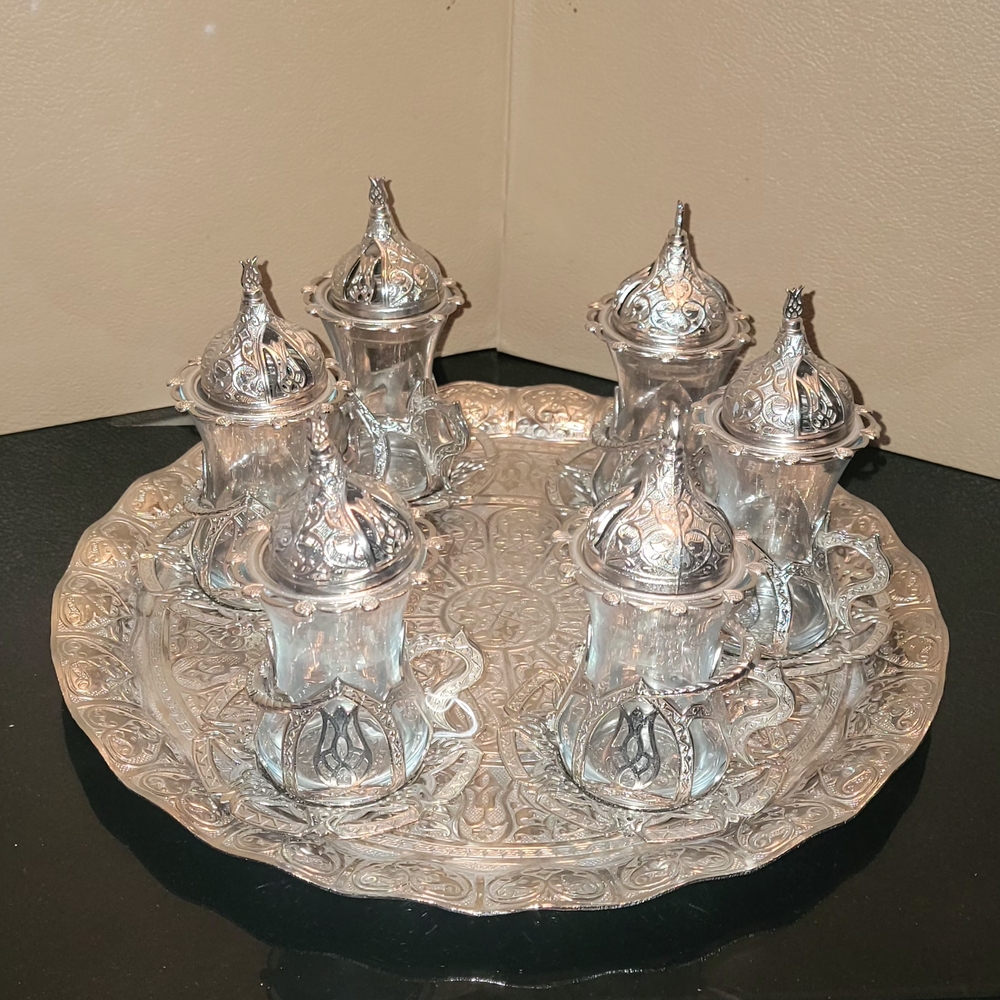 Intricate Silver Tea Set with Tray